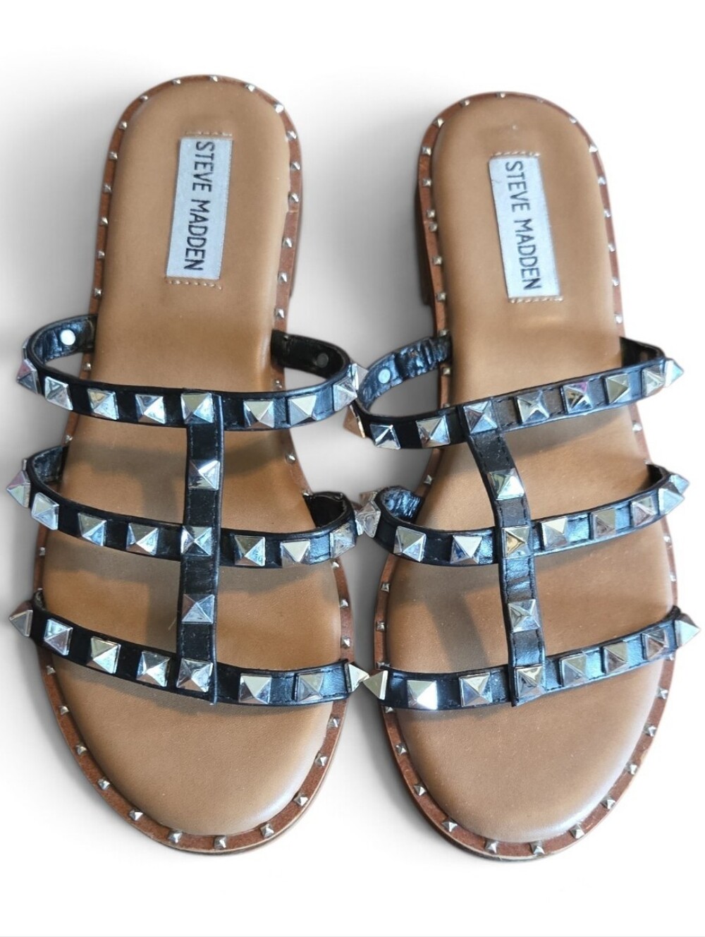 Steve Madden Averill Black Pyramid Studded Slide Sandal Size 7